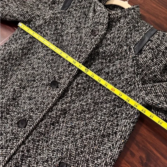 Vintage 80s The Jack Set Women’s Tweed Wool Coat Leather Trim Padded Shoulder - Picture 5 of 8